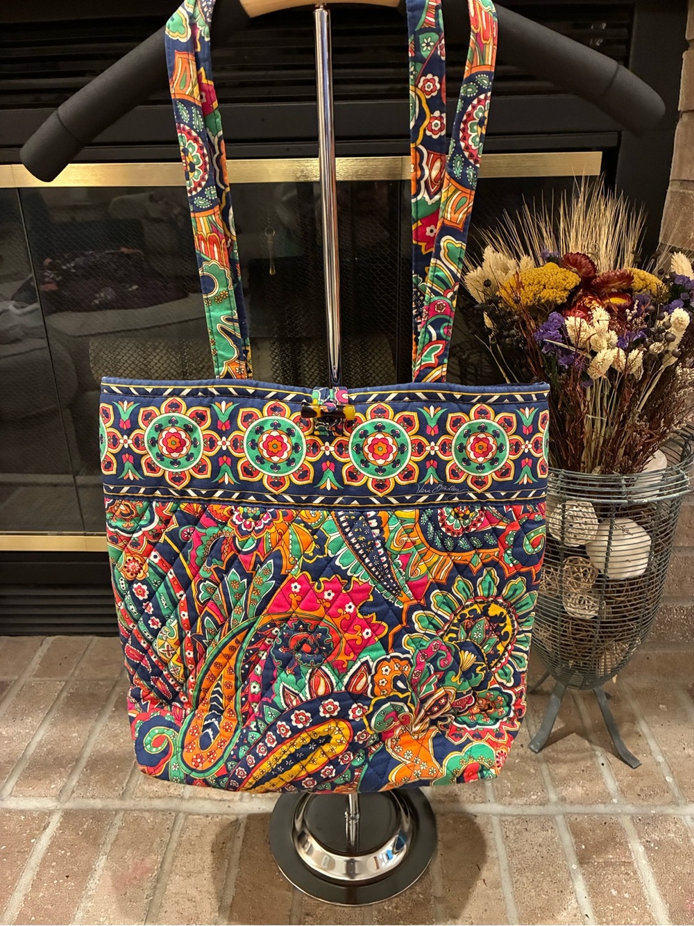 Vera Bradley Medallion Quilted Tote Navy Multicolor Paisley Retired Pattern